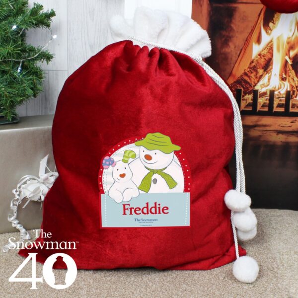 Personalised The Snowman and the Snowdog Luxury Pom Pom Sack - Image 3