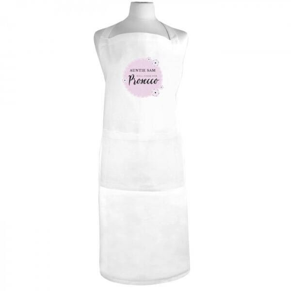 Personalised Lilac Lace 'Will Cook for Prosecco' White Apron - Image 4