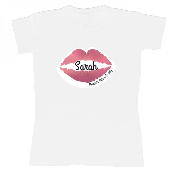 Personalised Rose Gold Lips Hen Party T-Shirt - White Large - Image 2