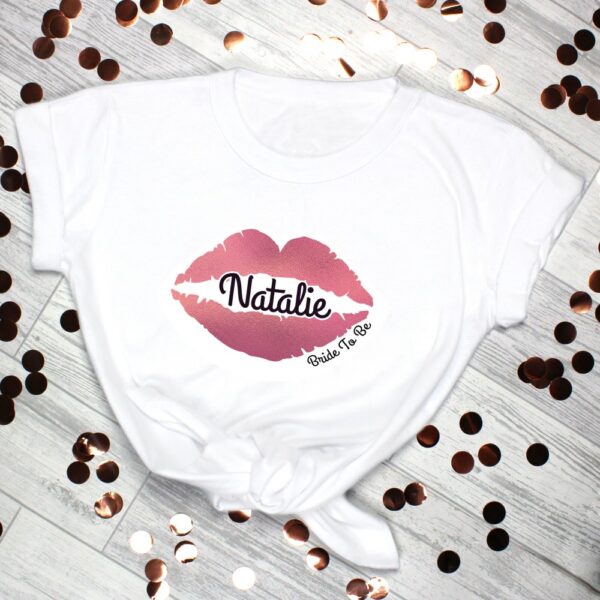 Personalised Rose Gold Lips Hen Party T-Shirt - White Large - Image 4
