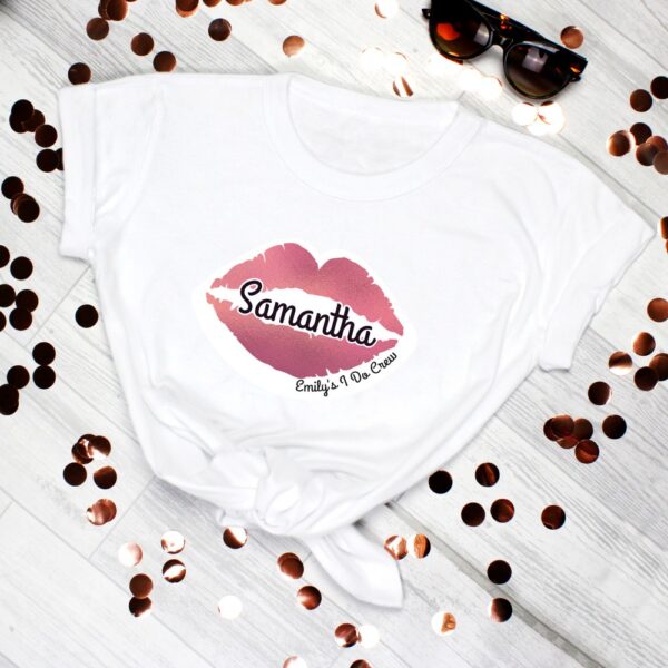 Personalised Rose Gold Lips Hen Party T-Shirt - White Large - Image 5