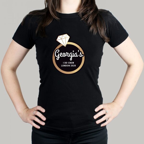 Personalised Gold Bling Ring Hen Party T-Shirt - Black Large