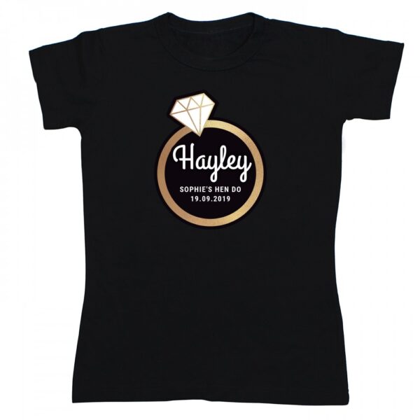 Personalised Gold Bling Ring Hen Party T-Shirt - Black Large - Image 2