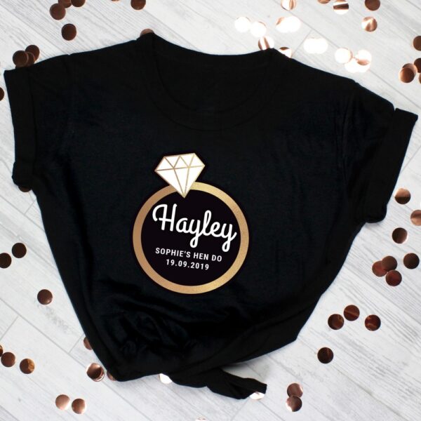 Personalised Gold Bling Ring Hen Party T-Shirt - Black Large - Image 5
