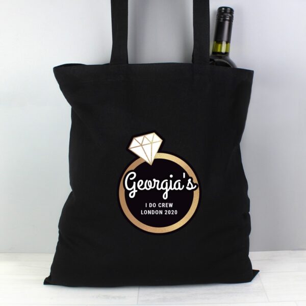 Personalised Gold Bling Ring Hen Party Black Cotton Bag - Image 5