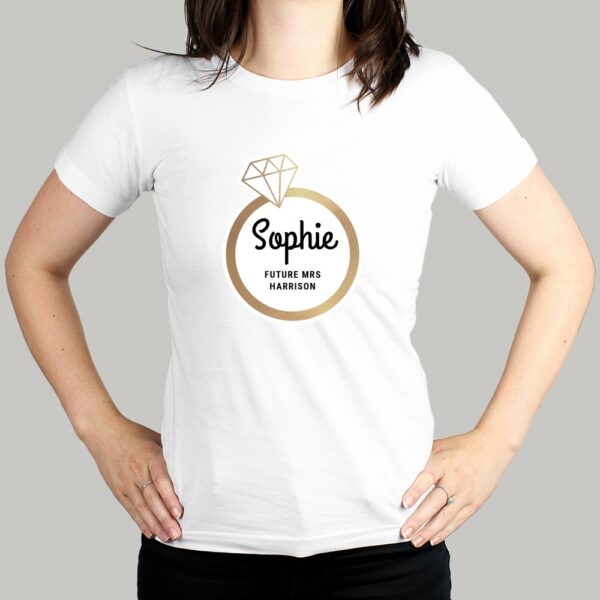 Personalised Gold Bling Ring Hen Party T-Shirt - White Medium