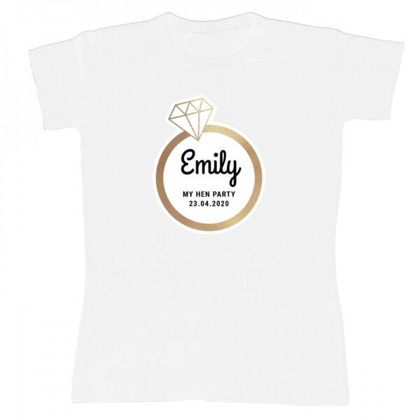 Personalised Gold Bling Ring Hen Party T-Shirt - White Medium - Image 2