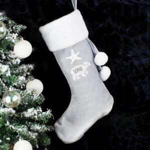 Personalised Baby Polar Bear Luxury Silver Grey Stocking