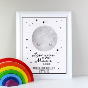 Personalised Baby To The Moon and Back White Framed Print