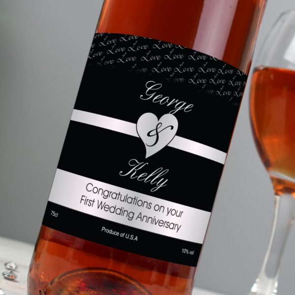 Personalised Couples Heart Rose Wine- Black Design