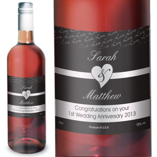 Personalised Couples Heart Rose Wine- Black Design - Image 2