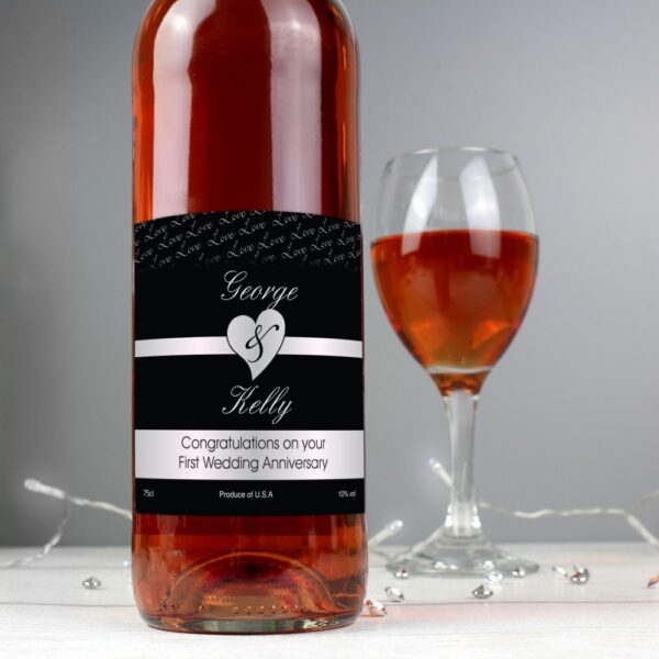 Personalised Couples Heart Rose Wine- Black Design - Image 3