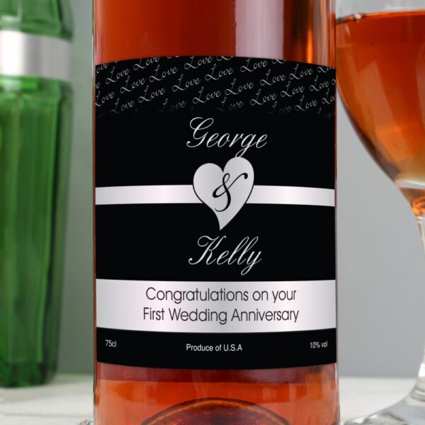 Personalised Couples Heart Rose Wine- Black Design - Image 4