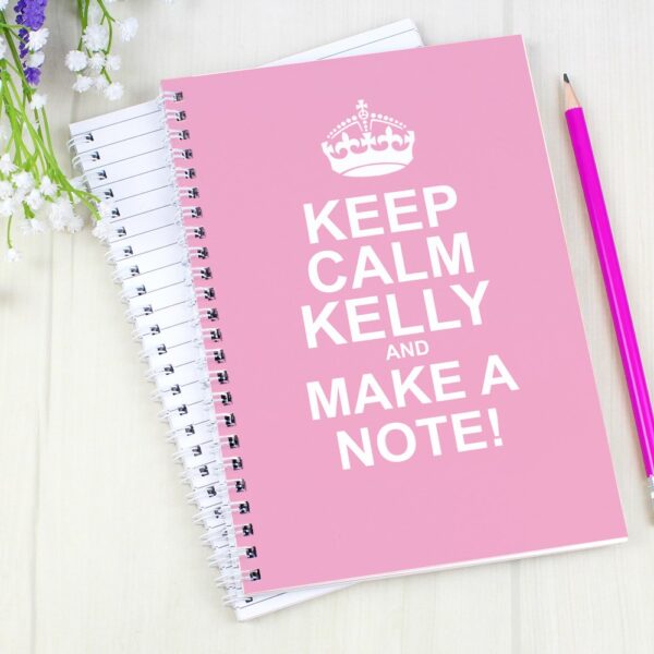 Personalised Keep Calm Pink A5 Notebook