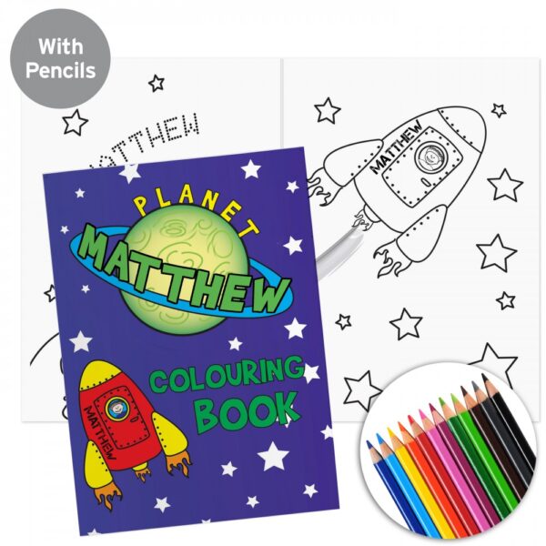 Personalised Space Colouring Book with Pencil Crayons - Image 2