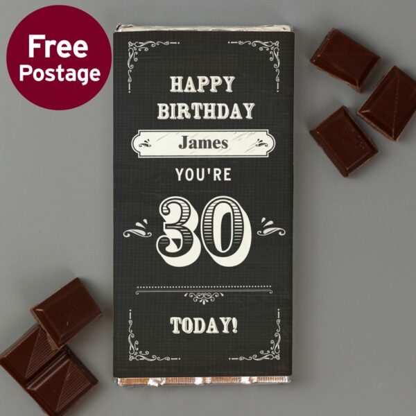 Personalised Birthday Vintage Typography Milk Chocolate Bar