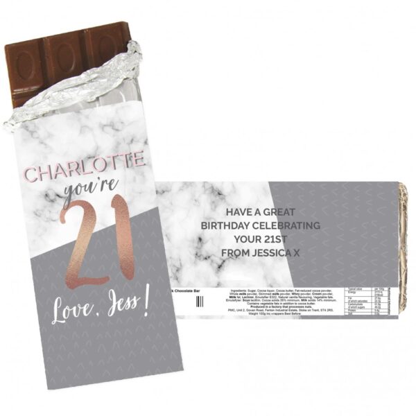 Personalised Birthday Marble and Rose Gold Chocolate Bar - Image 2