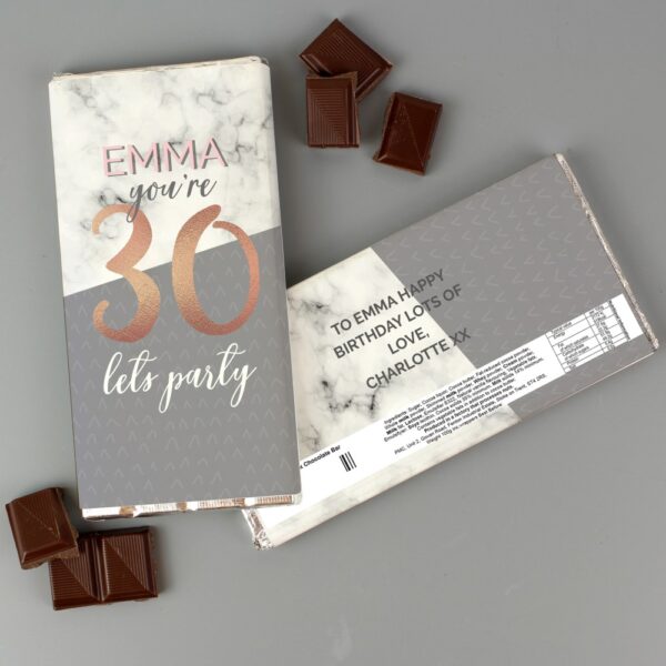 Personalised Birthday Marble and Rose Gold Chocolate Bar - Image 3