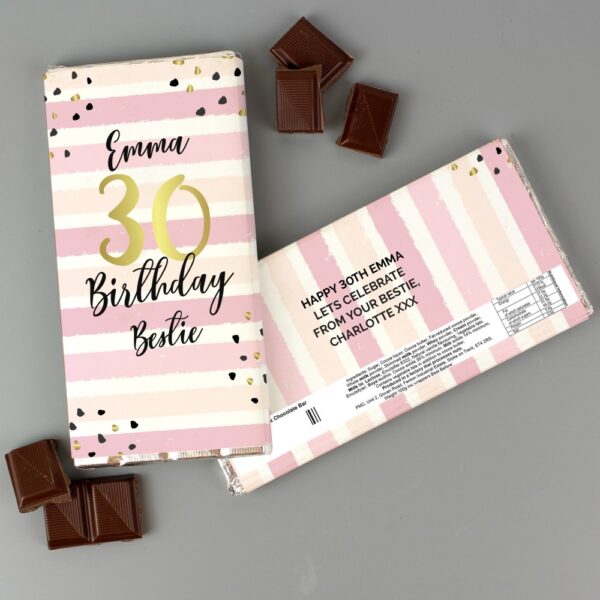 Personalised Birthday Gold and Pink Stripe Milk Chocolate Bar - Image 3