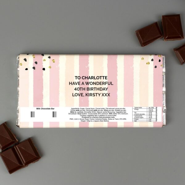 Personalised Birthday Gold and Pink Stripe Milk Chocolate Bar - Image 4