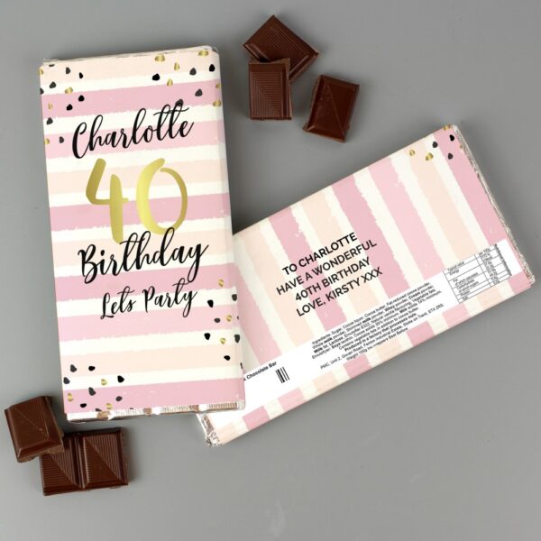 Personalised Birthday Gold and Pink Stripe Milk Chocolate Bar - Image 5