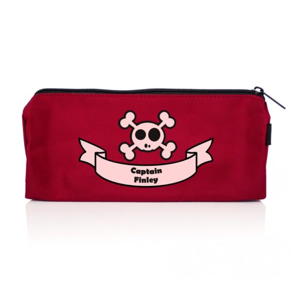 Personalised Red Boys Skull & Cross Bone Pencil Case - Image 2