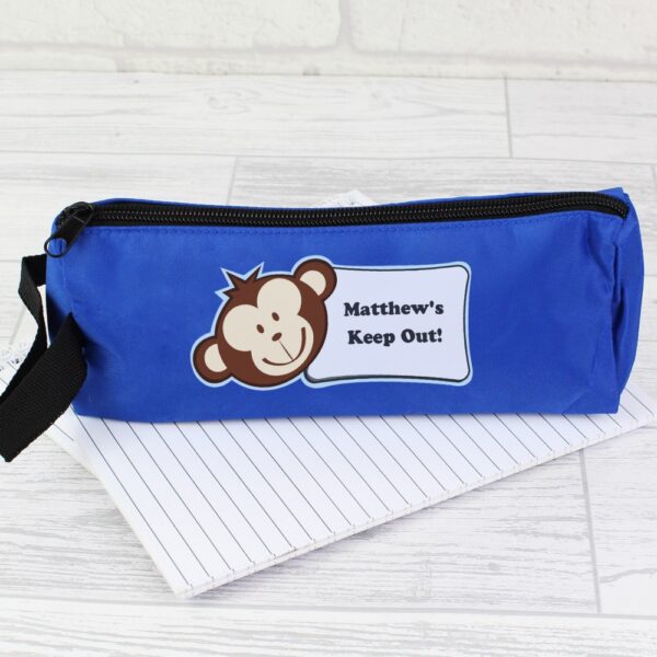 Personalised Monkey Blue Pencil Case