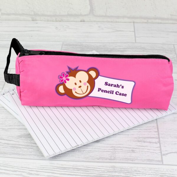 Personalised Monkey Pink Pencil Case