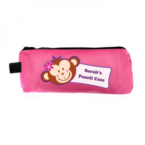 Personalised Monkey Pink Pencil Case - Image 2