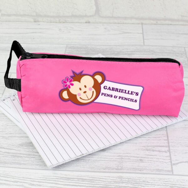 Personalised Monkey Pink Pencil Case - Image 3