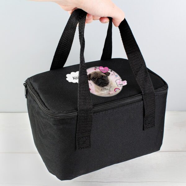 Personalised Rachael Hale Doodle Pug Black Lunch Bag - Image 4
