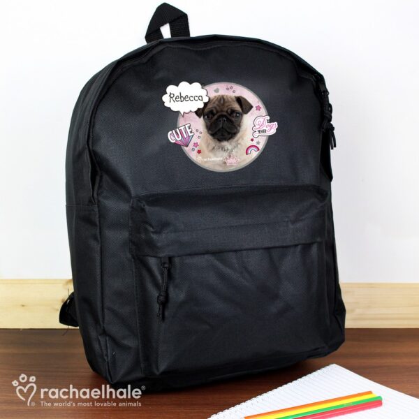 Personalised Rachael Hale Doodle Pug Black Backpack - Image 3