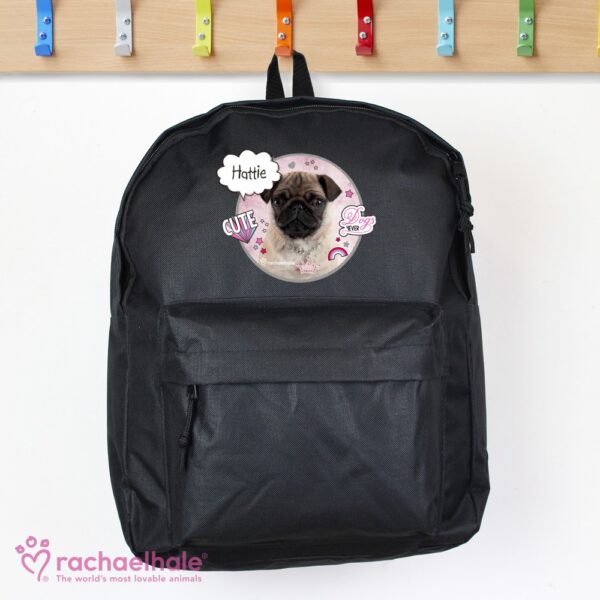 Personalised Rachael Hale Doodle Pug Black Backpack - Image 4