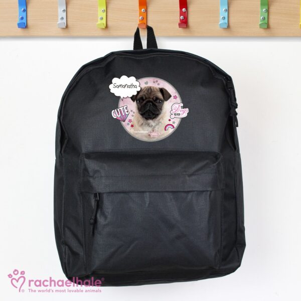 Personalised Rachael Hale Doodle Pug Black Backpack - Image 5