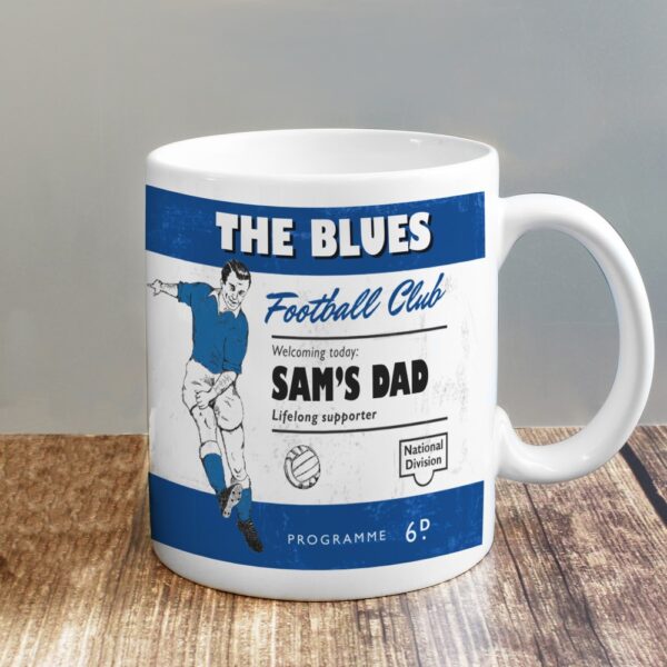 Personalised Vintage Football Blue and White Supporter's Mug