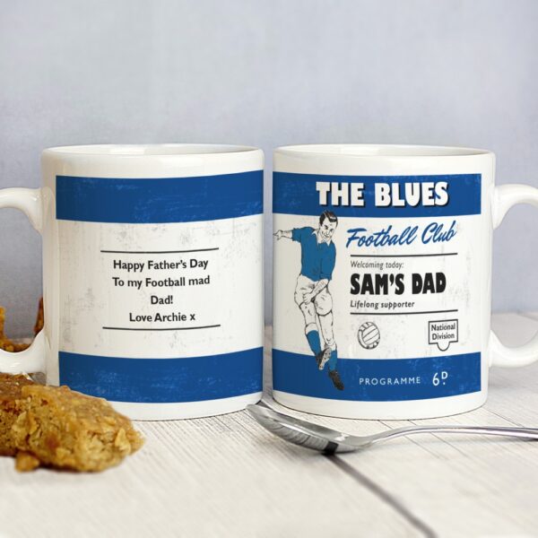 Personalised Vintage Football Blue and White Supporter's Mug - Image 3