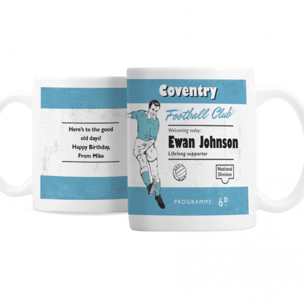 Personalised Vintage Football Sky Blue and White Supporters Mug - Image 2