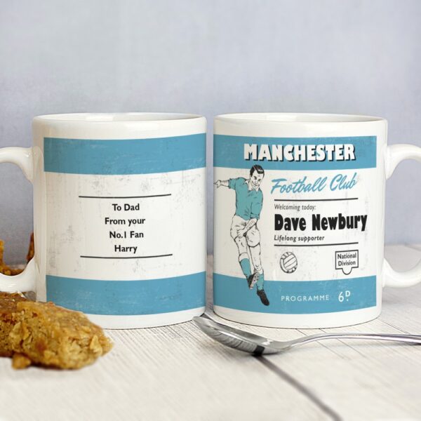 Personalised Vintage Football Sky Blue and White Supporters Mug - Image 3