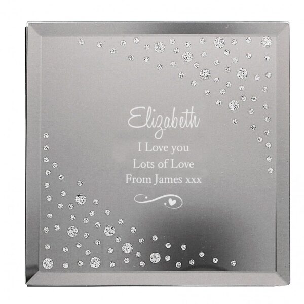 Personalised Any Message Swirls & Hearts Diamante Glass Trinket Box - Image 2