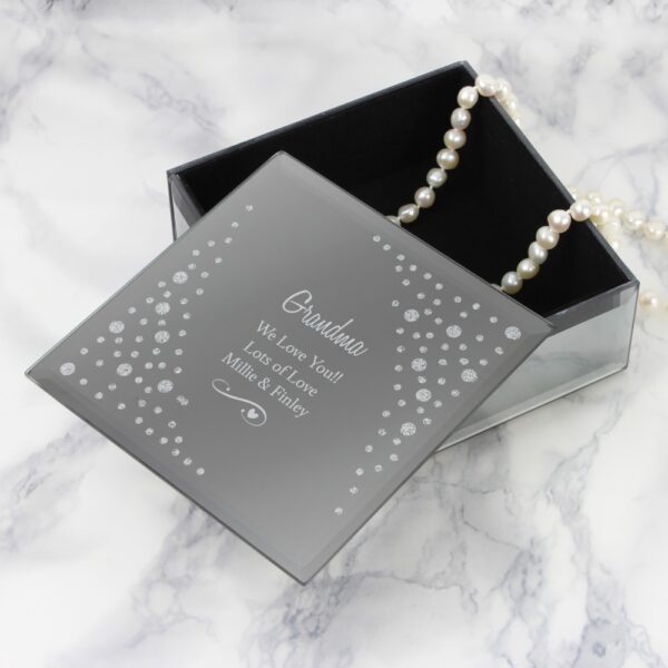 Personalised Any Message Swirls & Hearts Diamante Glass Trinket Box - Image 3