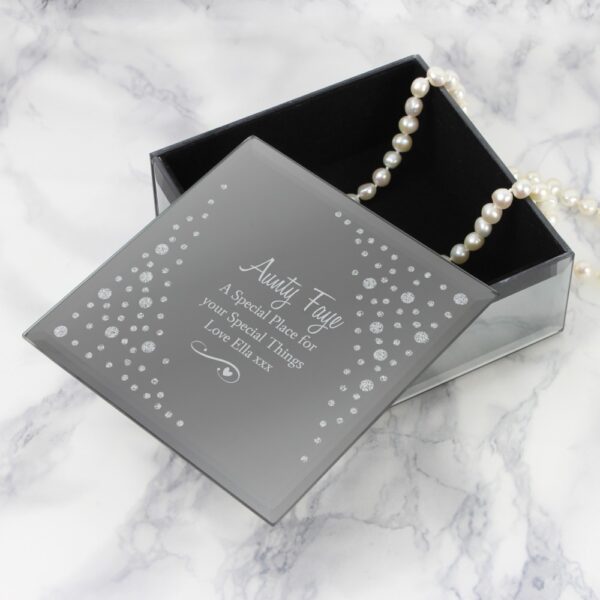Personalised Any Message Swirls & Hearts Diamante Glass Trinket Box - Image 4