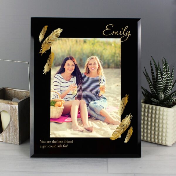 Personalised Golden Feather 7x5 Black Glass Photo Frame