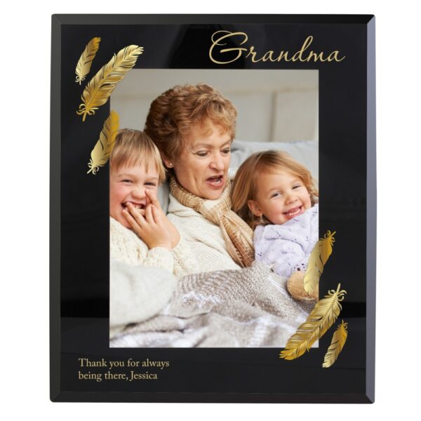 Personalised Golden Feather 7x5 Black Glass Photo Frame - Image 2