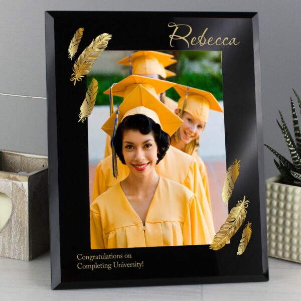 Personalised Golden Feather 7x5 Black Glass Photo Frame - Image 3