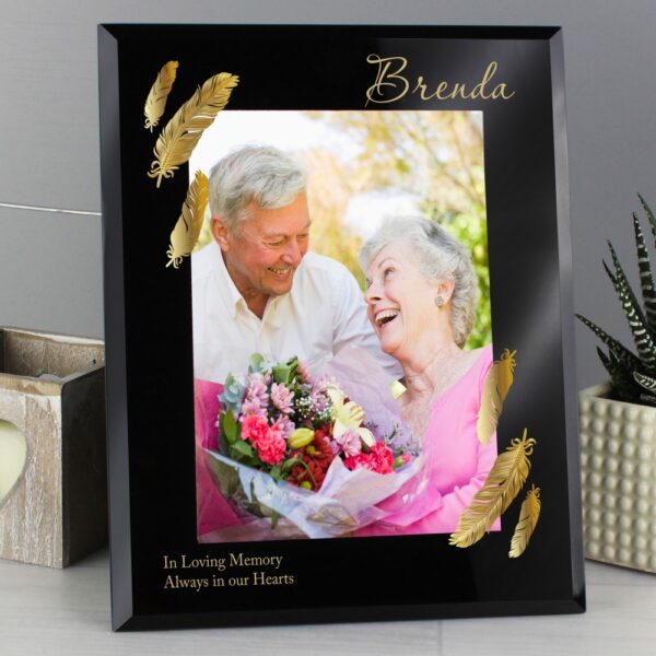 Personalised Golden Feather 7x5 Black Glass Photo Frame - Image 5