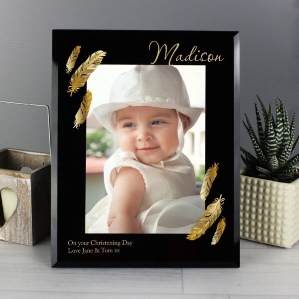 Personalised Golden Feather 7x5 Black Glass Photo Frame - Image 6