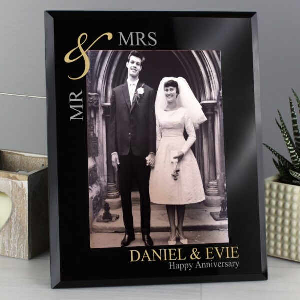 Personalised Gold Couples 7x5 Black Glass Photo Frame