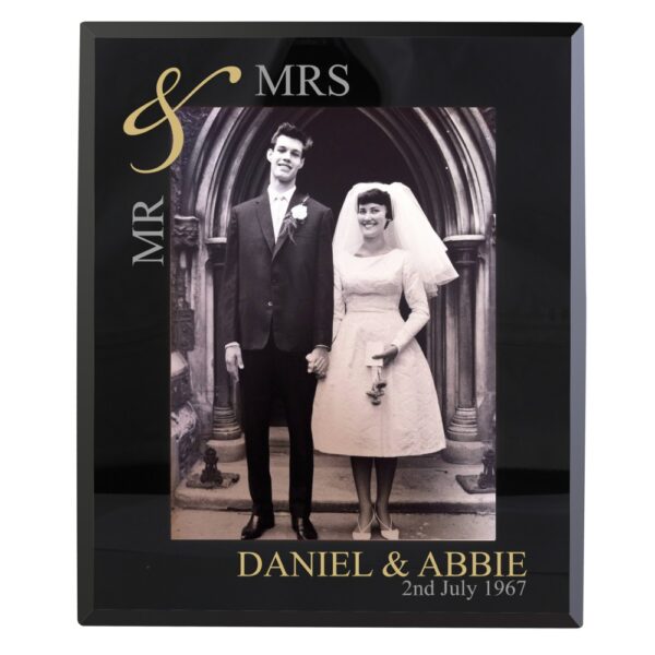Personalised Gold Couples 7x5 Black Glass Photo Frame - Image 2