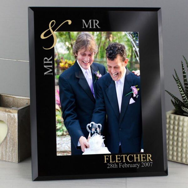 Personalised Gold Couples 7x5 Black Glass Photo Frame - Image 3