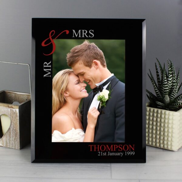 Personalised Ruby Couples 7x5 Black Glass Photo Frame